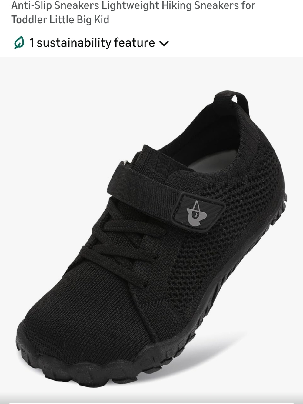 Black Kids' Lightweight Mesh Sneaker with Hook-and-Loop Strap